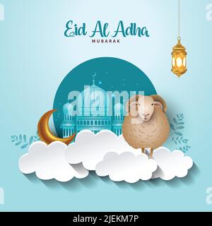 Vacanza musulmana Eid al-Adha. Decorazione grafica bayrama kurban. Agnello floreale e una pecora. Illustrazione vettoriale Illustrazione Vettoriale