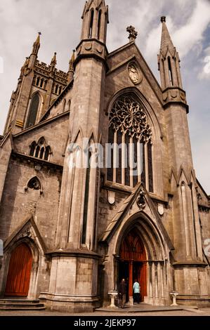 Trasposizione gotica e ingresso ad arco a punta di St Mary's Cathedral a Kilkenny, Irlanda. Foto Stock