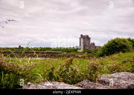 Kinvara e il castello di Dunguaire sulla costa occidentale dell'Irlanda. Foto Stock