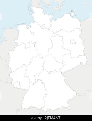 Mappa vettoriale vuota della Germania con stati federati o regioni e divisioni amministrative, e paesi vicini. Modificabile e chiaramente etichettato la Illustrazione Vettoriale