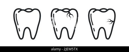 Dente con icone vettoriali carie Illustrazione Vettoriale