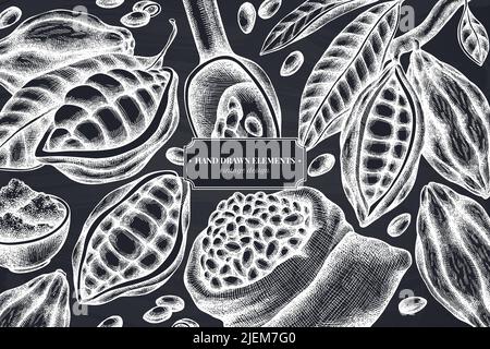 Design monocromatico con gesso di cacao in grani, cacao Illustrazione Vettoriale