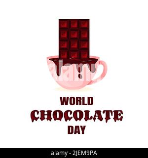 Tazza di cioccolata calda con Chocolate World Chocolate Day Card Illustrazione Vettoriale