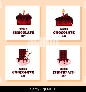 Set di biglietti d'auguri per la Giornata Mondiale del cioccolato Illustrazione Vettoriale