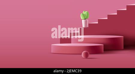 Biglietto di auguri rosa per buon compleanno con palloncini rotondi da 3D palloncini Illustrazione Vettoriale