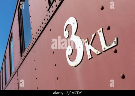 vintage terza classe railroad car Foto Stock