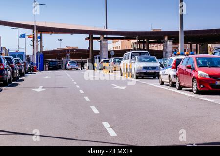 Beni Ensar confine. Chiuso a causa della pandemia COVID-19. Melilla, Ciudad Autónoma de Melilla, Spagna, África, UE. Foto Stock