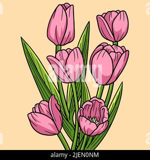 Tulip Flower Cartoon Illustrazione Illustrazione Vettoriale