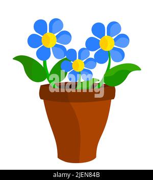 Tre fiori blu in vaso di fiori Illustrazione Vettoriale