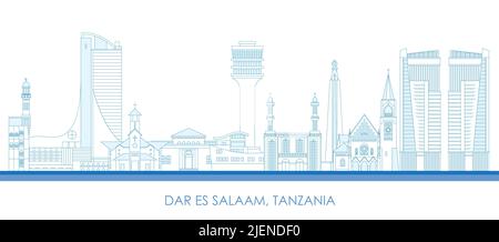 Profilo panorama Skyline della città di Dar es Salaam, Tanzania - illustrazione vettoriale Illustrazione Vettoriale