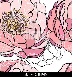 Modello giapponese con vettore a forma di cerchio. Fiore di peonia e motivo geometrico in stile vintage. Illustrazione astratta dell'arte. Illustrazione Vettoriale