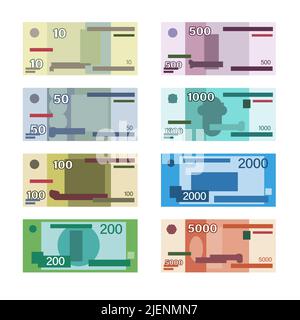 Denaro russo. Banconota Ruble. Illustrazione vettoriale di design piatto. Valuta cartacea. Isolato su sfondo bianco Illustrazione Vettoriale