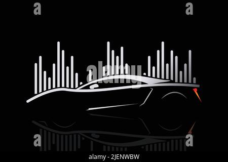 Auto, Beat, contorni, lusso, Musica auto, auto sportiva, linea di silhouette modello con logo Illustrazione Vettoriale