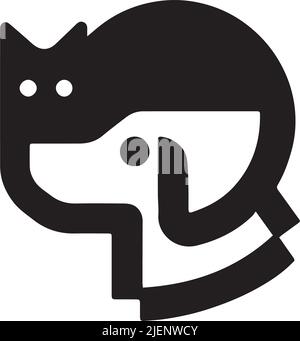 Un gatto sulla testa di un cane Silhouette su uno sfondo bianco Illustrazione Vettoriale