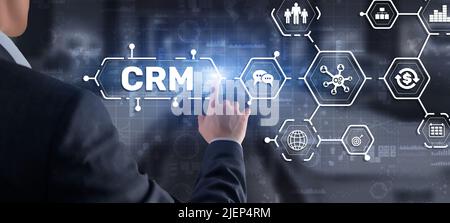 CRM Customer Relationship Management. Concetto di orientamento al cliente. Cura dei dipendenti. Foto Stock