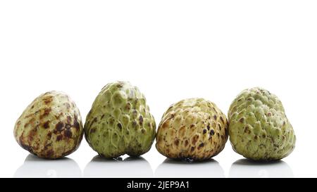 Quattro frutti di mela di zucchero o Buah Srikaya con bella imperfezione, isolato su bianco Foto Stock