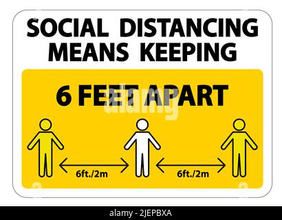 Social Distancing significa mantenere 6 piedi di distanza segno isolato su sfondo bianco, illustrazione vettoriale EPS.10 Illustrazione Vettoriale