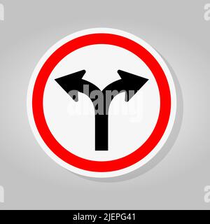 Cartello del traffico Fork in Road isolato su sfondo bianco, illustrazione del vettore Illustrazione Vettoriale