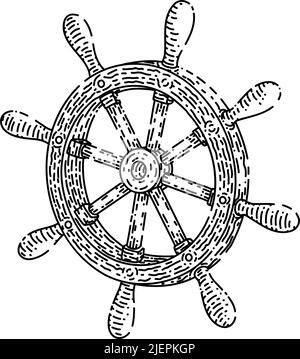 disegno del timone della nave vettore disegnato a mano Illustrazione Vettoriale