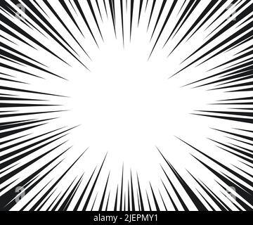 Manga Speed Burst Frame. Linee di velocità dell'anima radiale. Crash effetto zoom per fumetti. Modello di sovrapposizione linee radiali. Telaio Manga brust. Boom cartoni animati Illustrazione Vettoriale