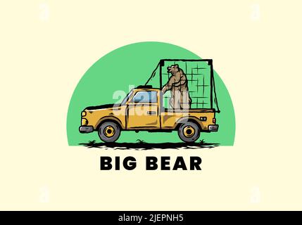 Illustrazione di un orso grande in gabbia sull'automobile Illustrazione Vettoriale