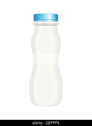 Yogurt greco, kefir, latte o milkshake, bottiglia di plastica senza etichetta, illustrazione vettoriale in stile cartone animato isolato su sfondo bianco Illustrazione Vettoriale