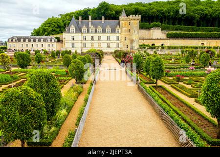 L'Château de Villandry è una splendida residenza di campagna situata a Villandry, nel dipartimento di Indre-et-Loire della Francia. Il famoso gar rinascimentale Foto Stock