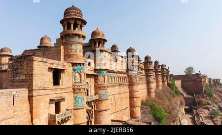 Vista del Fort Palace of Man Singh, Gwalior Fort, Madhya Pradesh, India. Foto Stock
