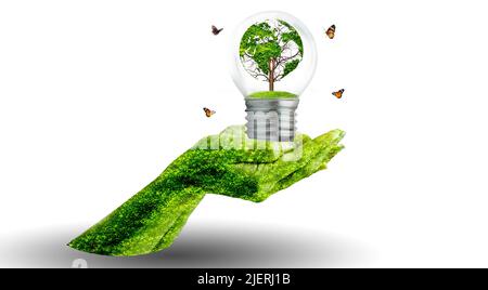 albero a forma di mondo in bulbo chiaro concetto di conservazione ambientale e protezione della natura Foto Stock