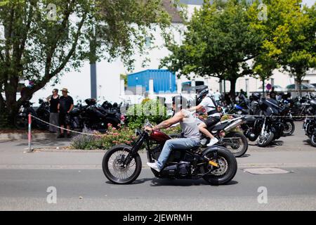 Magic Bikes Rudesheim, uno dei più grandi eventi Harley Davidson d'Europa nella regione patrimonio mondiale della Valle del Reno. Harley & vintage bike rally, Germania Foto Stock