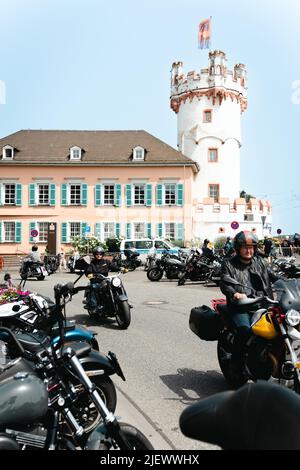 Magic Bikes Rudesheim, uno dei più grandi eventi Harley Davidson d'Europa nella regione patrimonio mondiale della Valle del Reno. Harley & vintage bike rally, Germania Foto Stock