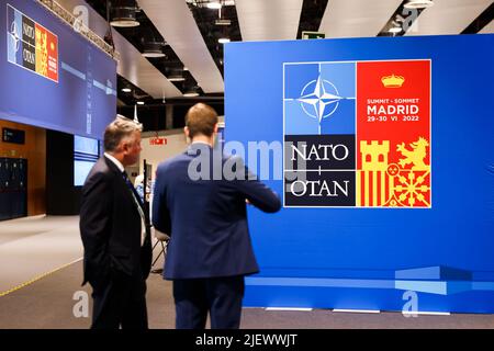 Madrid, Cracovia, Spagna. 28th giugno 2022. Il centro dei media della sede del vertice NATO a Madrid, in Spagna, il 28 giugno 2022. (Credit Image: © Beata Zawrzel/ZUMA Press Wire) Foto Stock