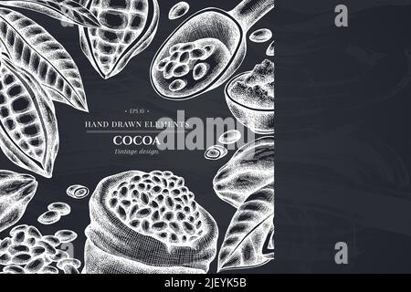 Design monocromatico con gesso di cacao in grani, cacao Illustrazione Vettoriale