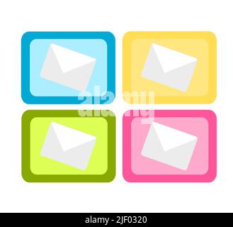 Set di quattro icone di posta colorate Illustrazione Vettoriale