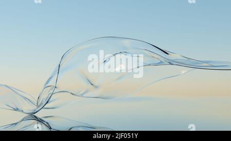 Vento nastro di vetro su acqua. Carta da parati astratta per striscione. 3d rendering. Foto Stock