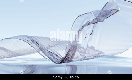 Vento nastro di vetro su acqua. Carta da parati astratta per striscione. 3d rendering. Foto Stock