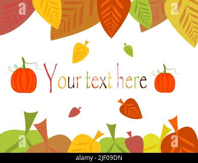 Coloratissimo telaio di foglie d'autunno con zucche. Illustrazione vettoriale Illustrazione Vettoriale