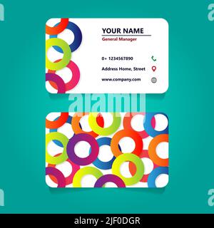 Modello moderno e semplice per biglietti da visita con interfaccia utente piatta. Design colorato a forma di cerchio Illustrazione Vettoriale