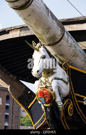 Fregate HMS Unicorn ormeggiato a Victoria Dock, Dundee, Angus, Scozia. La nave più antica degli Scotlands e ora museo. Foto Stock