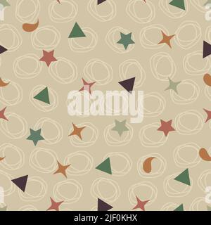 Design decorativo alla moda senza cuciture con forme geometriche astratte di stelle, triangoli e paisley per la stampa di superfici e tessuti Illustrazione Vettoriale