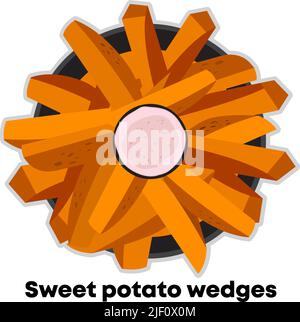 Piatto di patate dolci patate con patate fritte con salsa DIP ad angolo alto vista sfondo cibo illustrazione Illustrazione Vettoriale