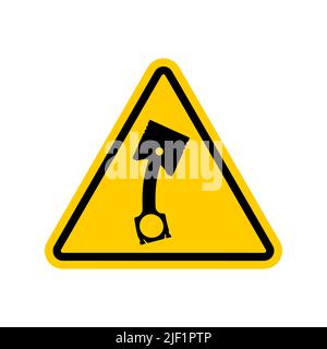 Attenzione rottura del pistone del motore. Attenzione piegata e malfunzionamento dei pistoni delle motociclette. Segnale stradale giallo di avvertenza Illustrazione Vettoriale