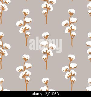 Tratto a mano delicato ramo di pianta di fiore di cotone, vettore senza cuciture pattern Illustrazione Vettoriale