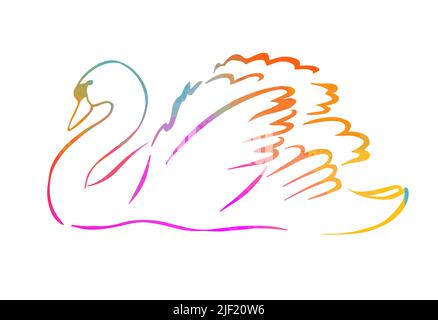 Bella silhouette astratta multicolore di un cigno. Disegno a una linea. Illustrazione vettoriale Illustrazione Vettoriale