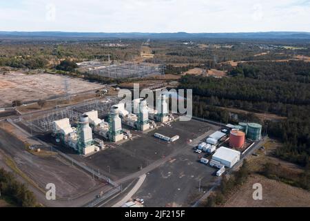 Vista aerea di una centrale elettrica a gas a Colongra, NSW, Australia. Foto Stock