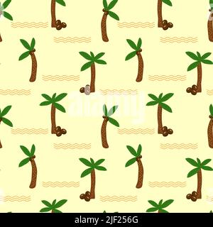 Modello con palme e noci di cocco. Vettore su sfondo beige. Illustrazione Vettoriale