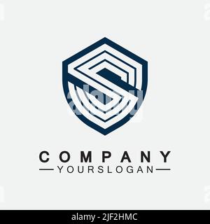Combinazione di monogramma lettera S e segnale di schermatura. Design del logo Line ART. Illustrazione Vettoriale