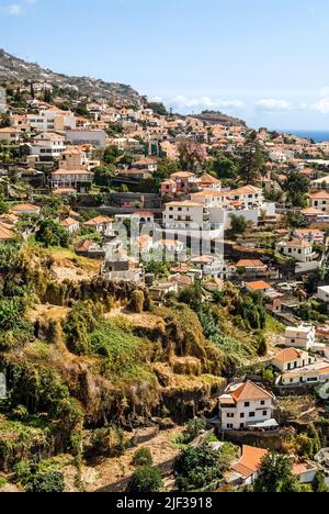 Vista su Funchal vista dal lato della montagna, Madeira, Funchal Foto Stock