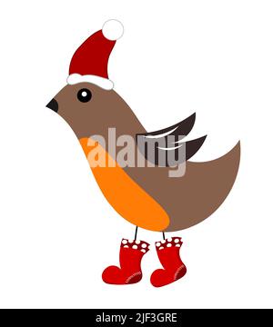 Simpatico uccello rapina di Natale in stivali di santa e cappello. L'inverno sta arrivando! Illustrazione Vettoriale