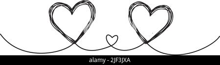 Striscione a cuore grungo aggrovigliato disegnato a mano con linea sottile, a forma di divisore. Isolato su sfondo bianco. Illustrazione vettoriale Illustrazione Vettoriale